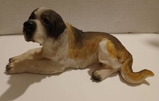 St Bernard Sitting Laying Dog Figurine Ornament- 8cms height, 20cms across