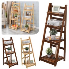 Folding 3/4 Tier Ladder Shelf Storage Shelving Units Wood Bookcase Plant Display