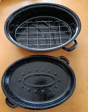 Black Enamel Roasting Tin With Lid Rack 