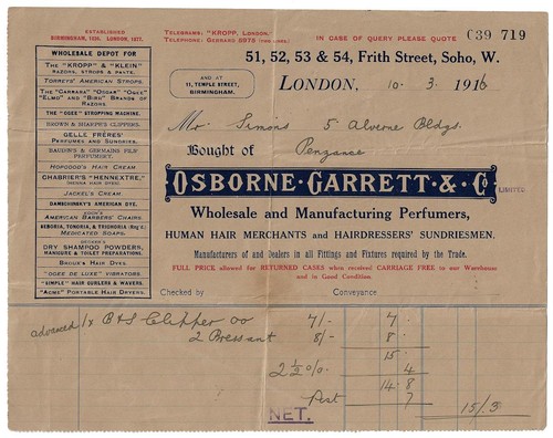 Vintage billhead soho 1915 - billhead,