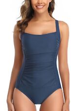 Swimming Costume Women Tummy Control NAVY Vintage Ruched One Piece Ladies
