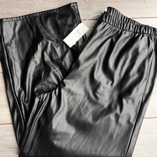 Marks&Spencer Black Faux Leather Trousers Size 22R Length Wide Leg Pockets