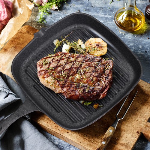 Square steak frying - square,