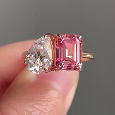 Pink Emerald & Pear Moissanite