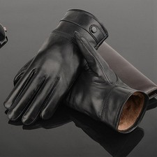 Mens Leather Gloves Thermal Lined Touch Screen Driving Winter Warm Gloves Black