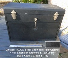 Vintage TALCO 7 Drawer Steel Engineers or Collectors Tool Cabinet +2 Keys in VGC