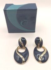 Pierre Lang Dangle Drop Navy Blue And Gold Oval Vintage earrings