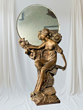 VINTAGE ART NOVEAU/DECO BRONZE COLOURED STATUE WITH MIRROR