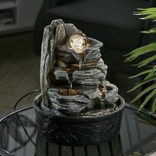 Water Fountain Cascading Rockery Indoor Water Feature with LED & Crystal Ball