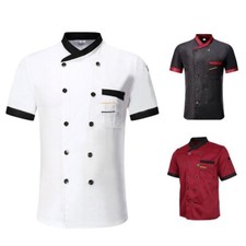 Chef Coat Jacket Men/Women Kitchen Short Sleeve Cooking Restaurant Work-Uniform