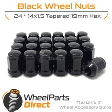 Wheel Nuts (24) Black for Dodge RAM 1500 [Mk5] 19-22 on Aftermarket Wheels