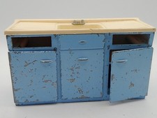 1960s Vintage Dol Toi ? Kitchen  Blue Cabinet Sink Doll House Metal Diecast 