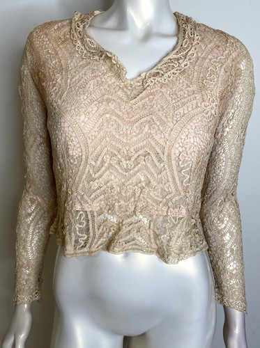 Antique 1900s ivory crocheted - antique,