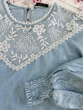 Zara embroidered denim blouse