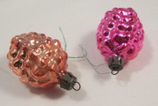 Pair Vintage Berry / Pine Cone Christmas Ornaments / Baubles - Peach / Hot Pink