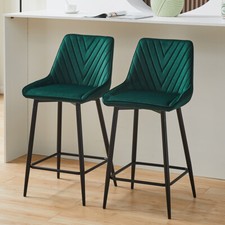 2x Velvet Green Bar Stool Kitchen Counter Breakfast Chair Pub Restaurant Cafe