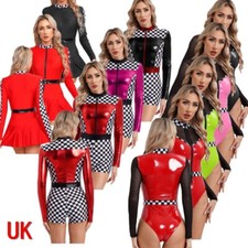 UK Women Sexy Racer Cosplay Halloween Costume Racer Mini Dress Bodysuit Carnival