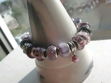 Ladies Lovelinks 925 Silver Purple 17 Charm Toggle Clasp Bracelet
