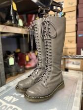 Dr. Martens 1B60 Knee High grey Leather Boots 20-Hole Lace-Up Zip Size 5