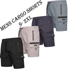 Mens Cargo Combat Plain Shorts Multi Pocket Elasticated Waist Lightweight S-2XL