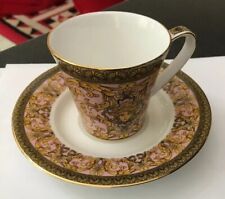 VINTAGE PINK BLACK & GOLD GILT MEDUSA GORGON ROCOCO CERAMIC CUP & SAUCER