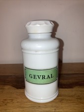 Gevral Vintage Multivitamin Apothecary Bottle Milk Glass 1950s Empty USA
