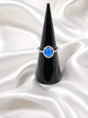 Blue opal halo ring - size, 925
