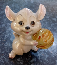 Vintage Ceramic Mouse with walnut Figurine, 9 cm tall, German 