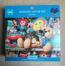 Gibsons 1000 Piece Jigsaw Puzzle 'Snoozing On Ted'  Toys Teddy Ragdoll Complete