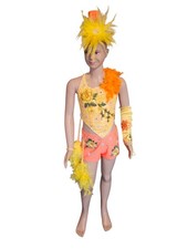 Yellow & Orange Freestyle Dance Costume Suit Age 9 Years Stoned With Accessories