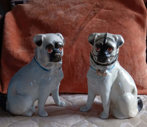 Staffordshire pug dog figures - dog,