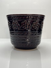 West German Pottery Plant Pot | Bay 66312 | Dark Brown Floral Pattern | 4” High