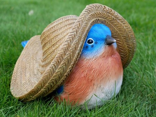 Fat blue bird garden - garden, ornament