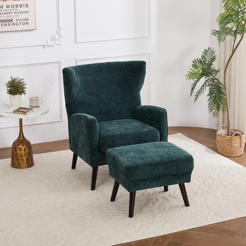 Green chenille lounge chair - green,
