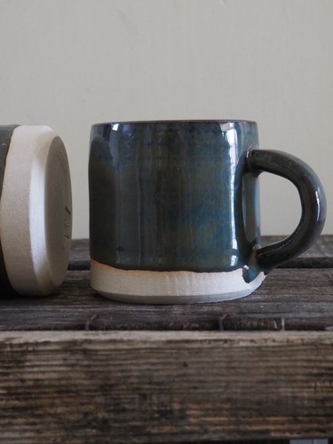 Pair handmade blue glazed - pair, of