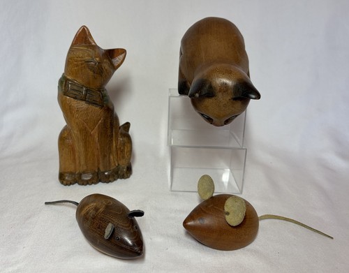 Vintage hand carved wooden - hand-carved, cat