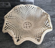 Vintage Capodimonte Woven White Porcelain Basket with Floral Detail - Vintage