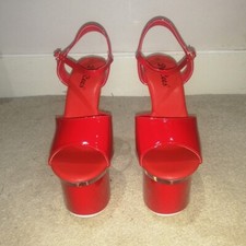 DeeCees Platform 7" Stiletto Heel Pole Dance Sandals In Red UK Size 8 BNIB