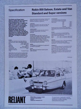 Reliant Specification brochure 1980 - Robin & Super Robin - Saloon, Estate & Van