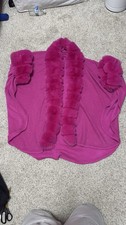 Women’s Fuchsia Hot Pink Faux Fur Trim Cape Faux Fur Winter Shawl Coat