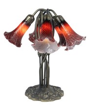 43cm Pond Lily Bronze Finish Table Lamp 5 Venetian Sunset Glass Shades + Bulbs