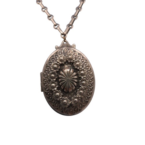 Floral locket necklace - locket, etched