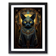 Egyptian Cat Conceptual Framed Canvas Wall Art Print Poster Picture, Home Decor