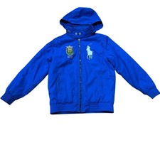 Polo Ralph Lauren Blue Kids Hooded Jacket Coat M 10 / 12 Vintage Horse Logo Boys