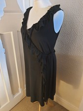 Wallis Size 16 Black Wrap Dress- Stretchy Crepe Jersey - Below Knee- Party VGC