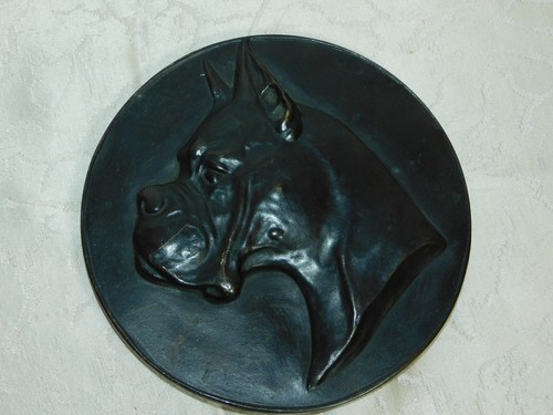 Bronze plaque dog boxer - plaque, 50s
