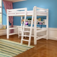 3FT High Sleeper Cabin Bed Adult Kid Loft Bed Wooden Bunk Bed Frame Ladder White