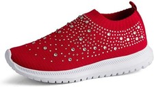 HINDOLA Women's Mesh Walking Shoes Rhinestone Glitter Slip On Ballroom Jazz... 