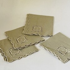Natural Undyed Linen Napkins Serviettes Handmade Swuare 10 Inch Cut Out Embroide