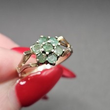 Vintage Hallmarked Silver Emerald Daisy Cluster Ring Sz N 1.7g